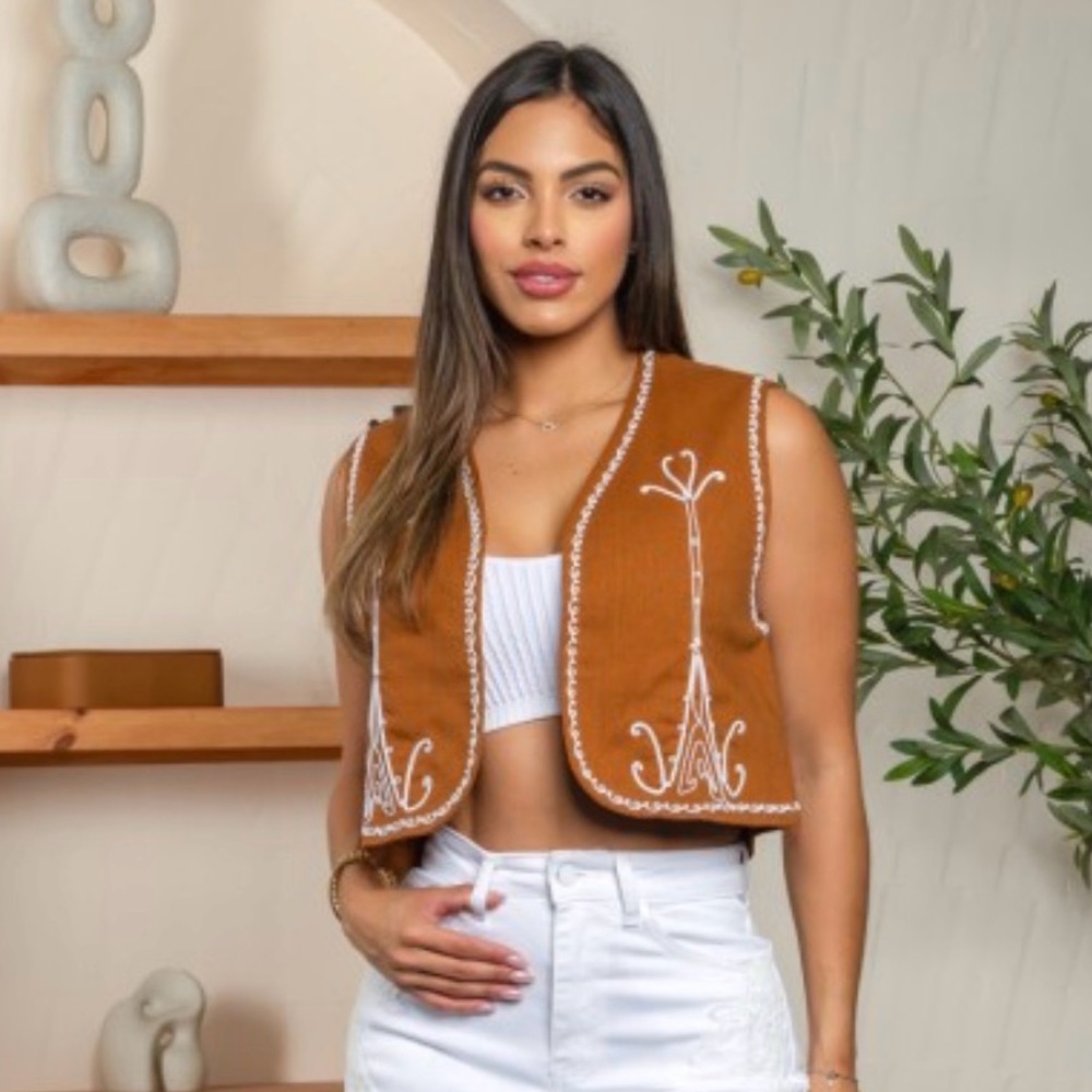 ON SALE A79. Western Boho Festival Brown Embroidered Vest